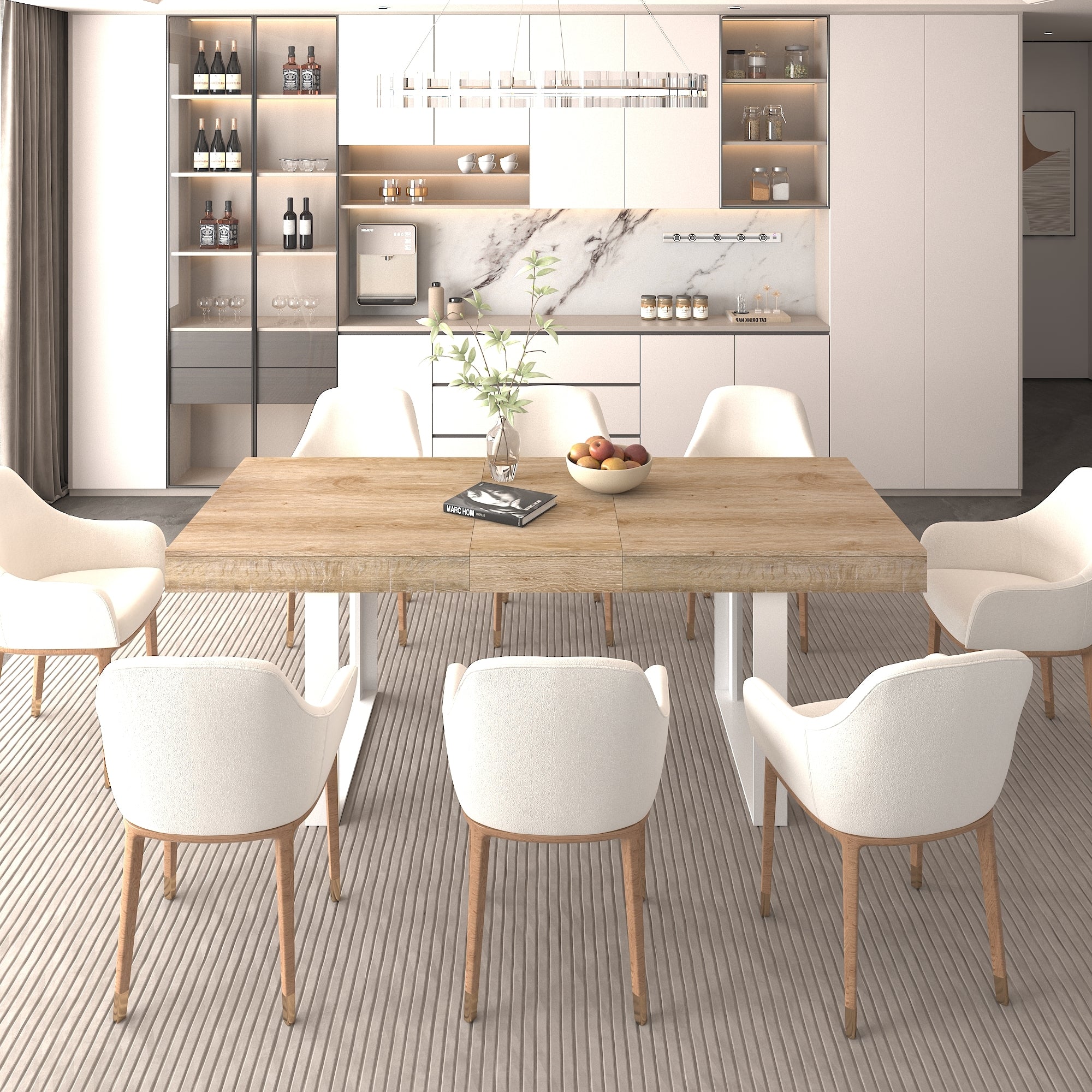 Extendable Dining Room Table for 6 8 10, Modern Farmhouse Wooden Kitchen Expanding Table, Long Large Expandable Dining Room Conference Table - Grand Goldman Shop