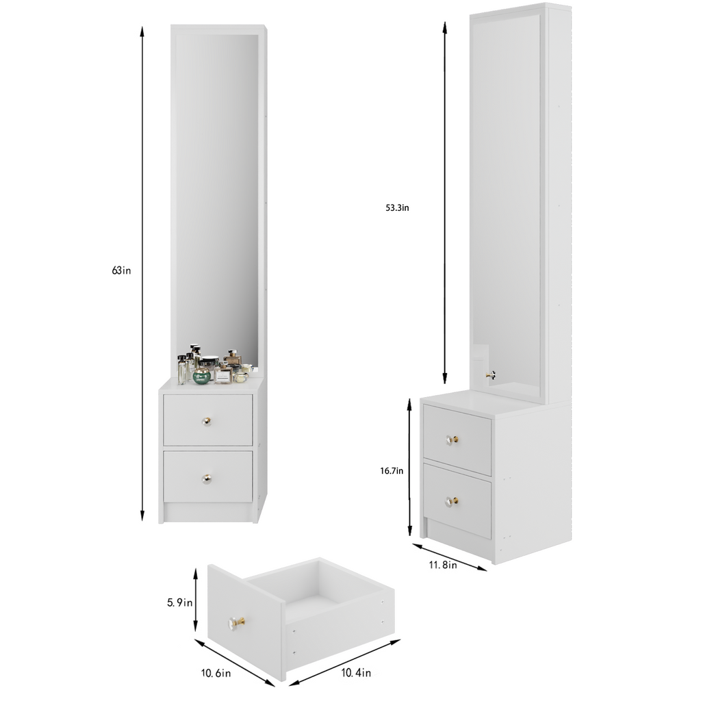 Simple Stylish Dressing Mirror Cabinet, Cosmetic Organizer Cabinet, Jewelry Cabinet, Extra Large Full Body Mirror, Multi Layer High Capacity Storage, 11.8' x 15.7' x 63', EPA, GCC, UL Certificate - Grand Goldman Shop
