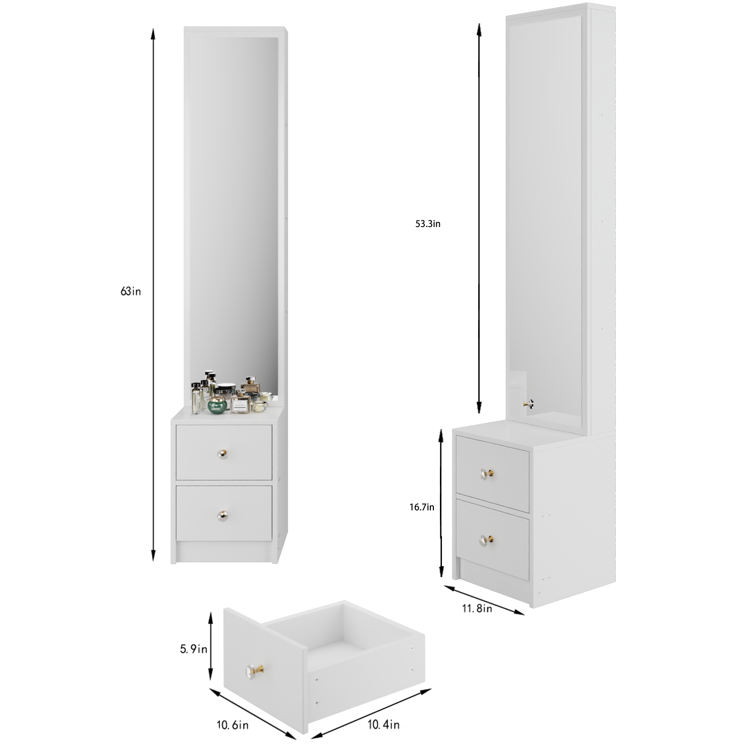 Simple Stylish Dressing Mirror Cabinet, Cosmetic Organizer Cabinet, Jewelry Cabinet, Extra Large Full Body Mirror, Multi Layer High Capacity Storage, 11.8' x 15.7' x 63', EPA, GCC, UL Certificate - Grand Goldman Shop