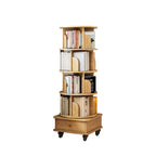 5 Tier Rotating Bookshelf, 360° Display Round Spinning Bookshelf with Wheels, Space-Saving, Small Space Rotating Bookshelf Tower for Bedroom, Living Room, Home, Office, Wood Color - Grand Goldman Shop
