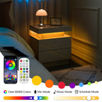 Nightstand LED Bedside Table Cabinet Lights Modern End Side with 2 Drawers for Bedroom (Grey Gold) - Grand Goldman Shop