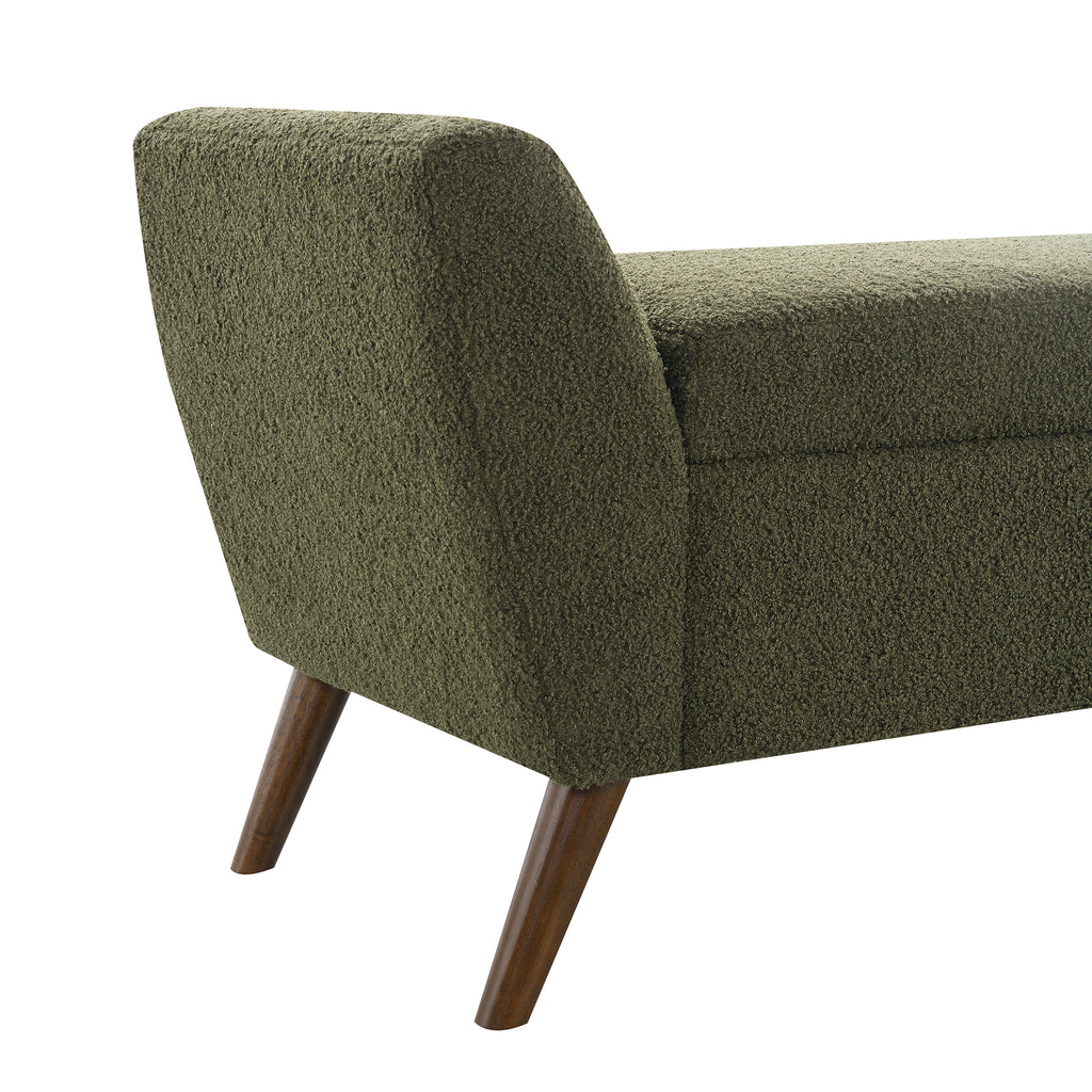 Modern Storage Bench with Mid-Century Wood Legs, 60'' Olive Green Teddy Fabric Upholstered Bench with Storage for Living Room & Bedroom - Grand Goldman Shop