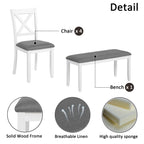 Modern 6-Piece Dining Table Set with Bench and Chairs for Dining Room or Kitchen – Grey & White Two-Tone - Grand Goldman Shop