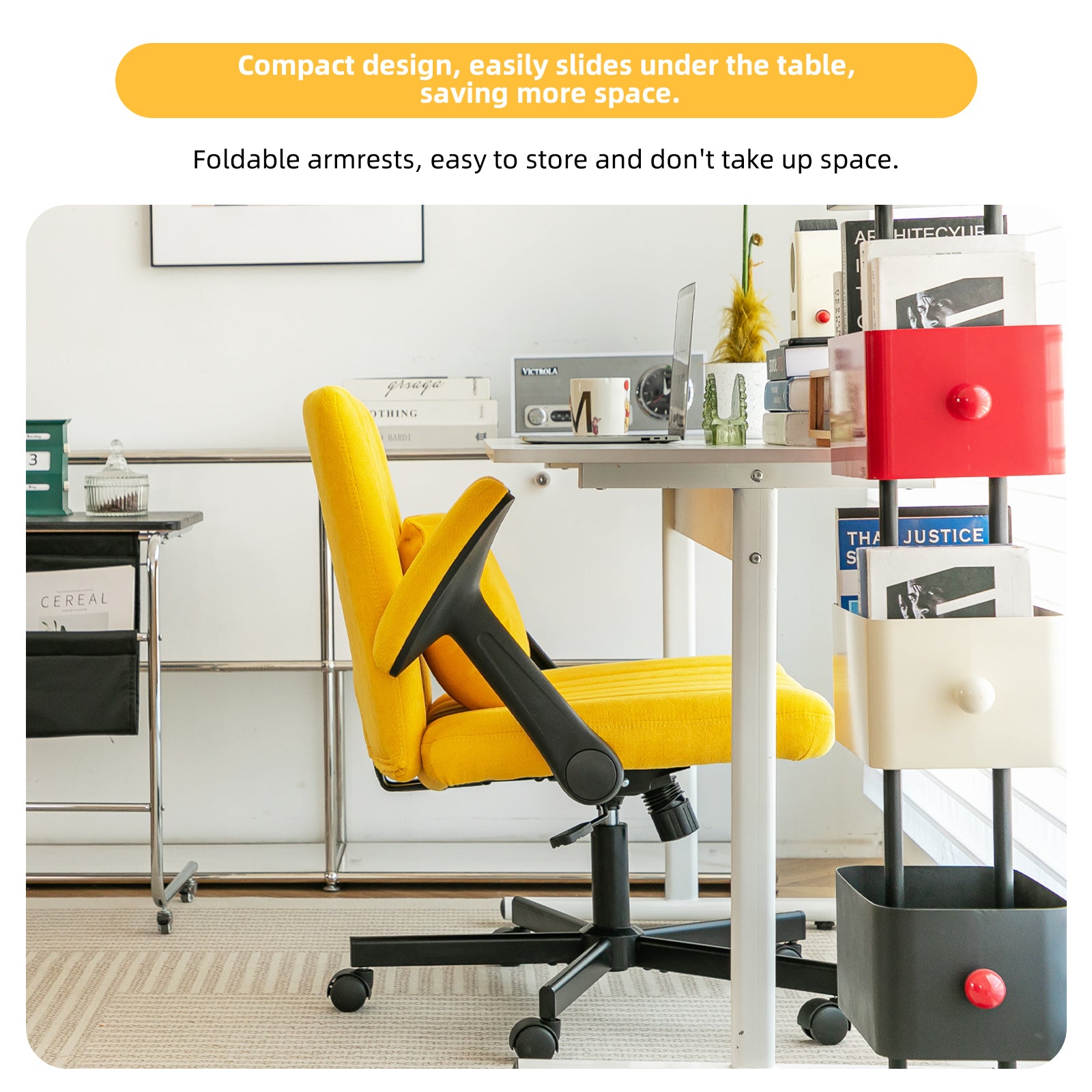 Modern Yellow Linen Criss Cross Armrest Office Chair with Wheels - Ergonomic Design for Home Office, Work & Study | Premium H