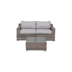 Modern Wicker Seating Set with Cushions in Grey - 2-Person Loveseat & Coffee Table