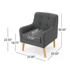 Mid-Century Modern Arm Chair in Charcoal Fabric with Tufted Back and Wooden Legs - Grand Goldman Shop