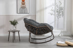 Outdoor Rattan Rocking Chair,Padded Cushion Rocker Recliner Chair Outdoor for Front Porch, Living Room, Patio, Garden, Grey - Grand Goldman Shop
