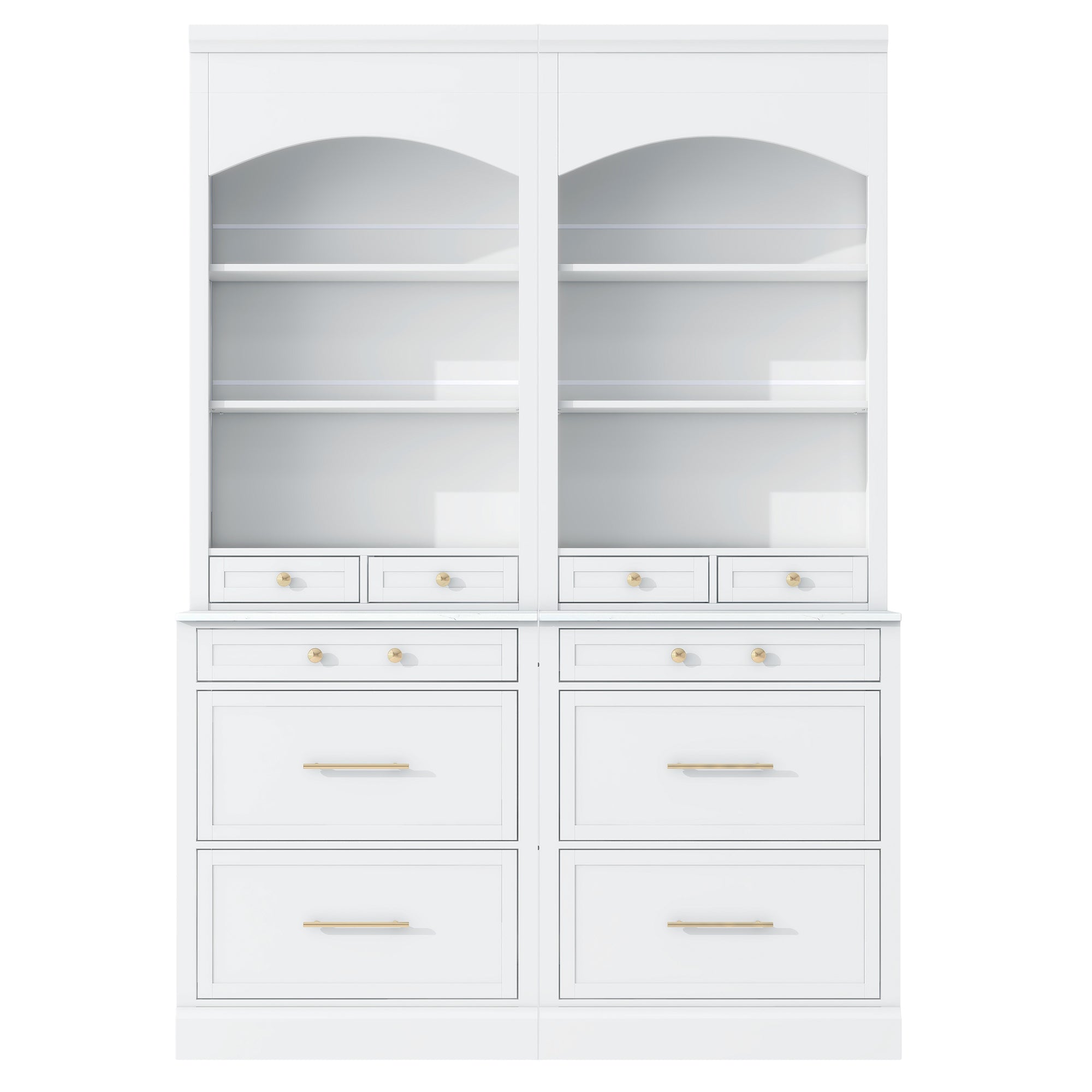 [Assembly Video Provided] TOPMAX Modern 83.7inch High Kitchen Pantry, Freestanding Tall Kitchen Hutch with Faux Marble Top,Cupboard Cabinet with 5 Storage Drawers and Adjustable Shelf, Set of 2, White - Grand Goldman Shop