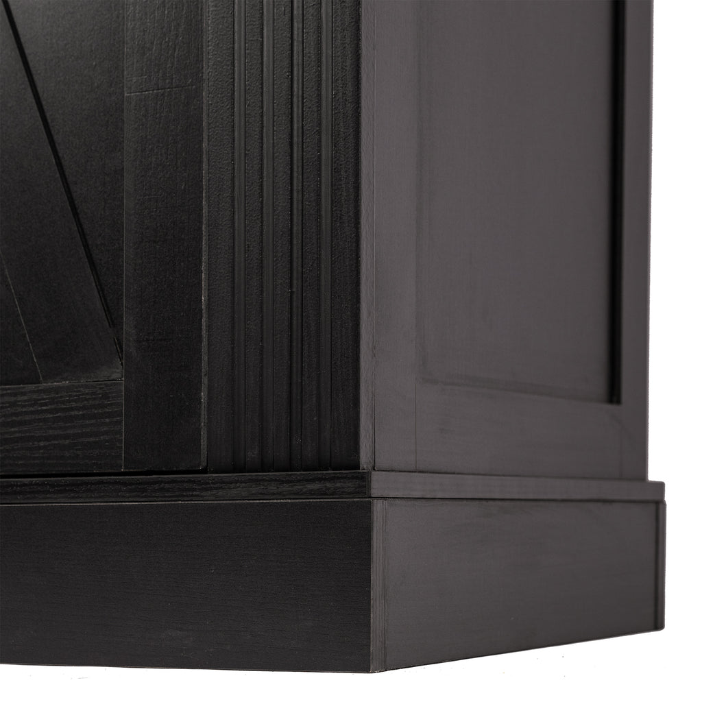 Black Farmhouse Barn Door Storage Cabinet with 2 Drawers & Door Rack, Adjustable Shelves, MDF Construction, 63.11' L x 15.75' W x 32.09' H - Grand Goldman Shop