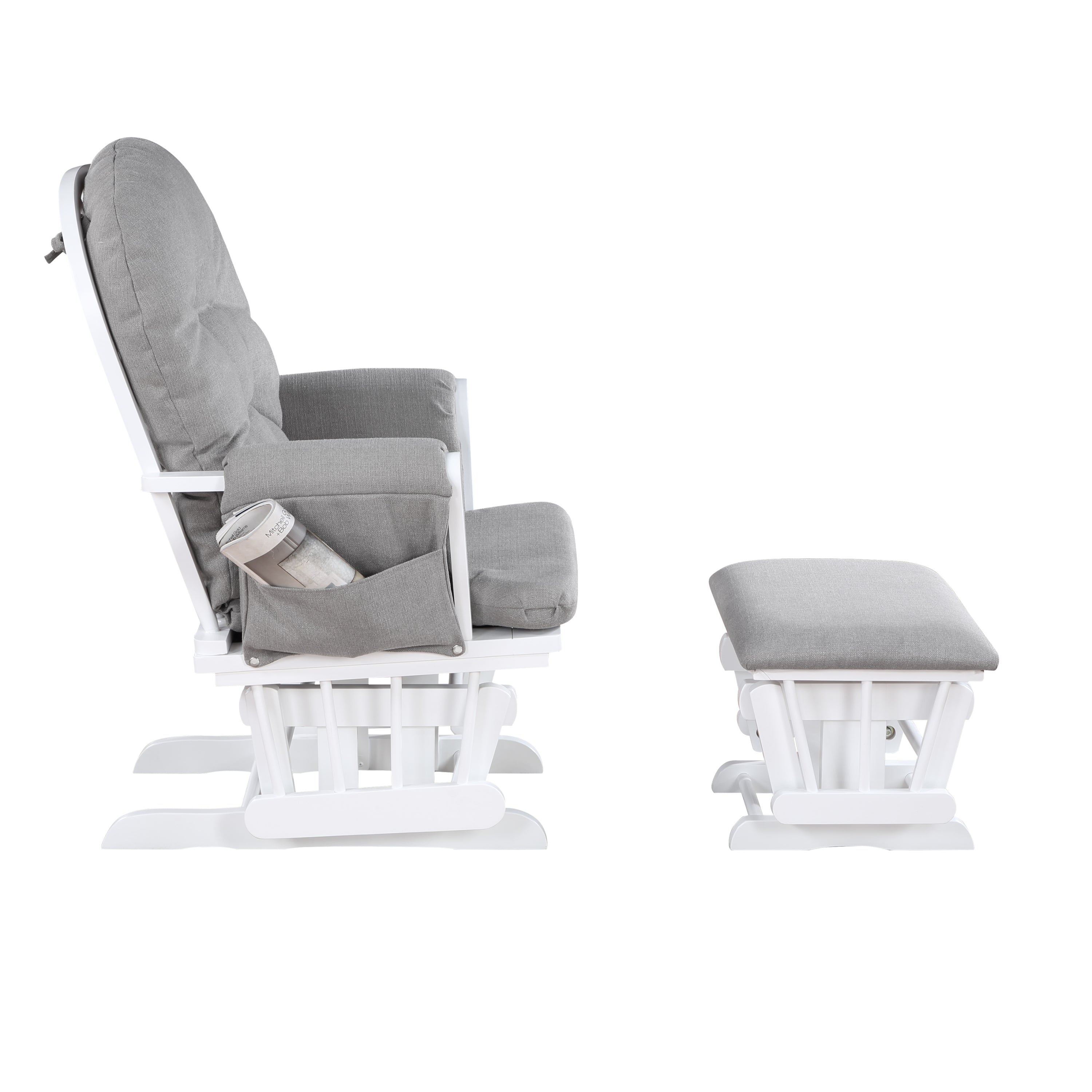 Mason Glider and Ottoman White Wood and Oyster Fabric - Grand Goldman Shop
