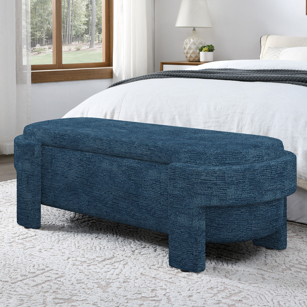 Linen Fabric Upholstered Bench with Large Storage Space for the Living Room, Entryway and Bedroom,dark blue( 51.5''x20.5''x17'' ) - Grand Goldman Shop