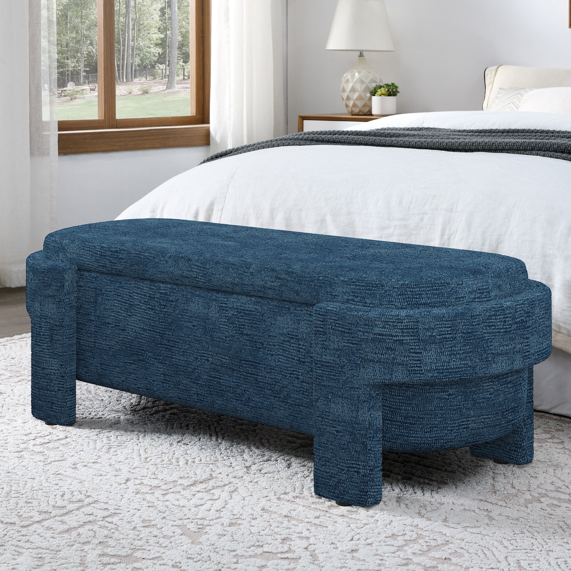 Linen Fabric Upholstered Bench with Large Storage Space for the Living Room, Entryway and Bedroom,dark blue( 51.5''x20.5''x17'' ) - Grand Goldman Shop