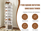 7-Tier Square Rotating Shoe Rack Tower with 360° Spinning Organizer, White - Grand Goldman Shop