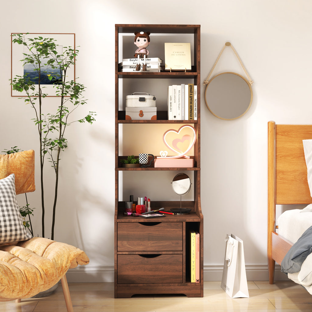 Night Stand with Bookshelf, Night Stand with 2 Storage Drawers for Bedroom - Grand Goldman Shop