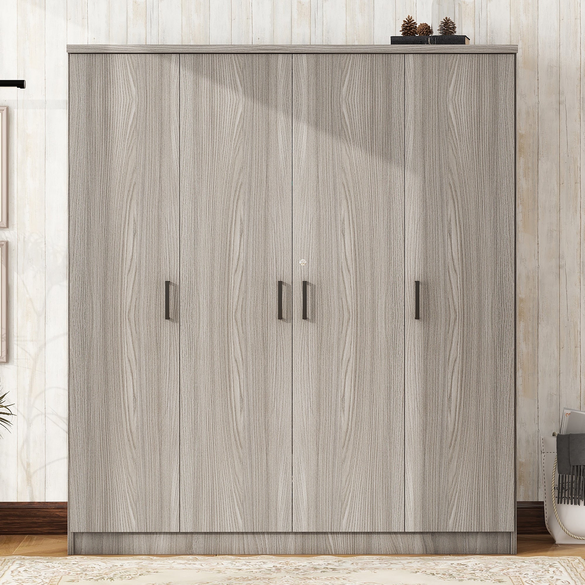 4-Door Wardrobe with 1 Drawer, Gray - Grand Goldman Shop