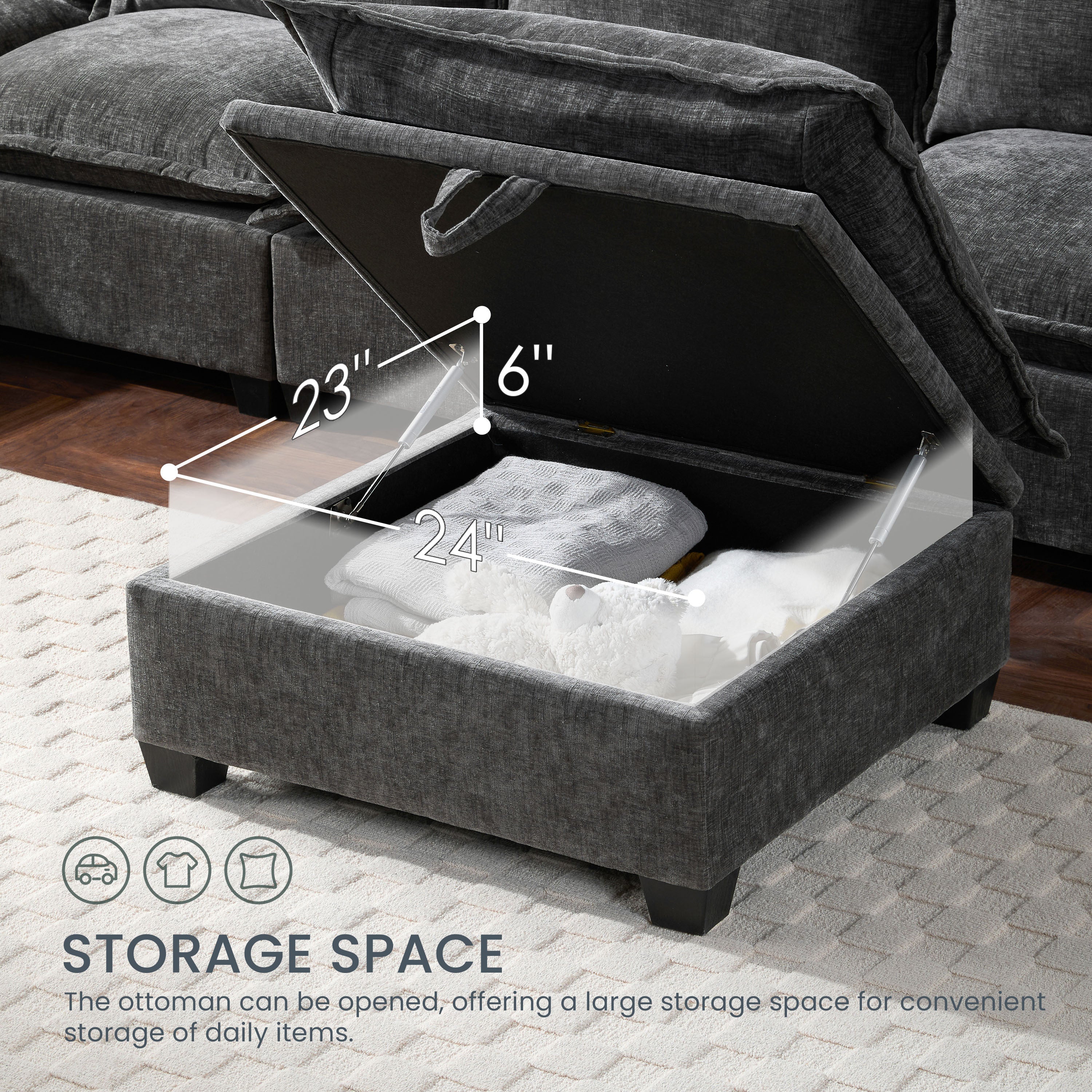 [VIDEO]117.5'' Modular Sectional Sofa with Movable Storage Ottoman, 7 Seat U Shaped Couch, Wide Seat & Free Combination, Oversized Chenille Sofa for Living Room & Apartment, 2 Colors - Grand Goldman Shop