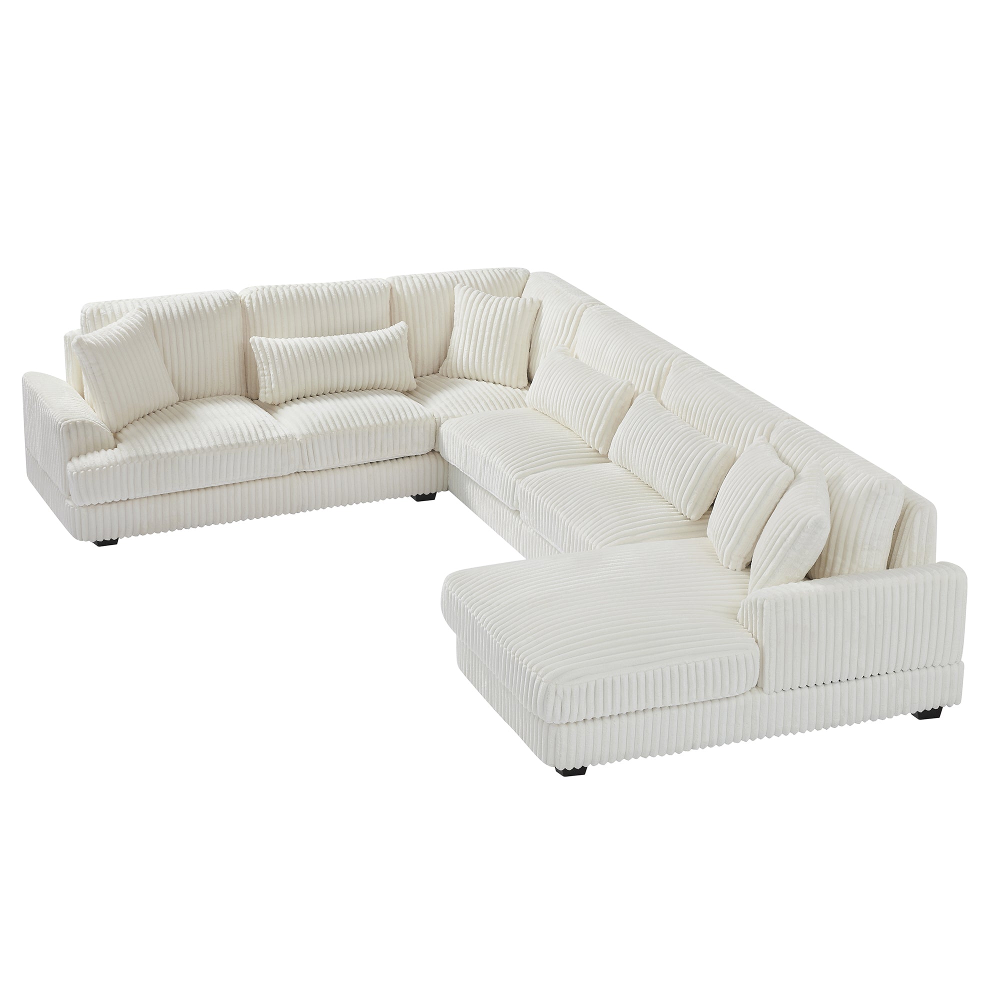 Modern Oversized U-shaped Sectional Sofa with Chaise Lounge in Beige Corduroy, 129' - Grand Goldman Shop