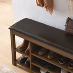 A height-adjustable long shoe-changing bench,made of natural rubberwood,comes with a comfortable seat,concealed storage space and large storage compartments. features natural wood grain.Brown - Grand Goldman Shop