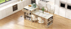 K&K 82.6' Fluted Kitchen Island with Extendable Dining Table for 4-6, Island Table for Kitchen with Power Outlet, Kitchen Table with Double-Side Storage, 2 Drawers 2 Side Open Shelves, Natural - Grand Goldman Shop
