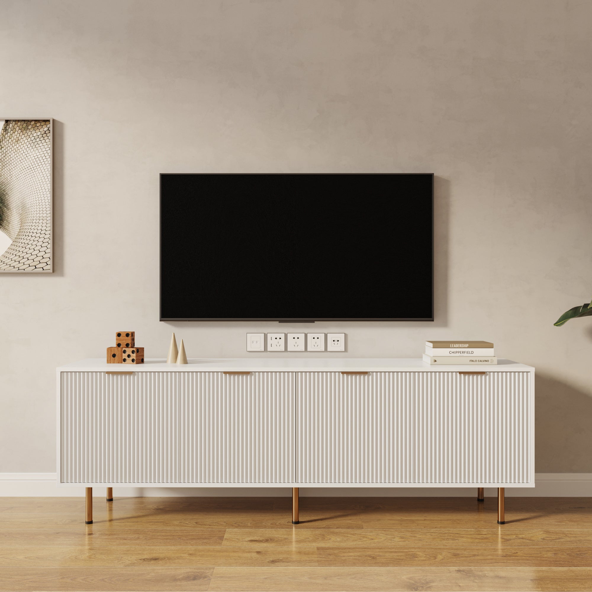 Modern warm white TV cabinet for 80 inch TV Stands, for Living Room Bedroom - Grand Goldman Shop