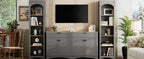 ON-TREND 3-Piece Farmhouse Entertainment Center with Storage Cabinet for TVs Up to 70', Mid-Century TV Stand with Bookshelf, Rustic Versatile Sideboard with Adjustable Shelves for Living Room, Grey - Grand Goldman Shop