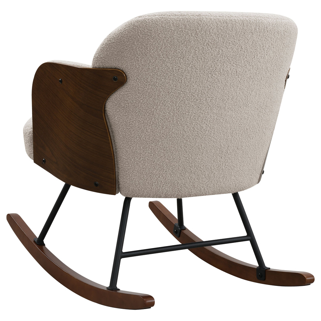 Valera Beige Boucle Upholstered Mid Back Rocking Chair with Walnut-Finished Frame and Wooden Rockers - Grand Goldman Shop