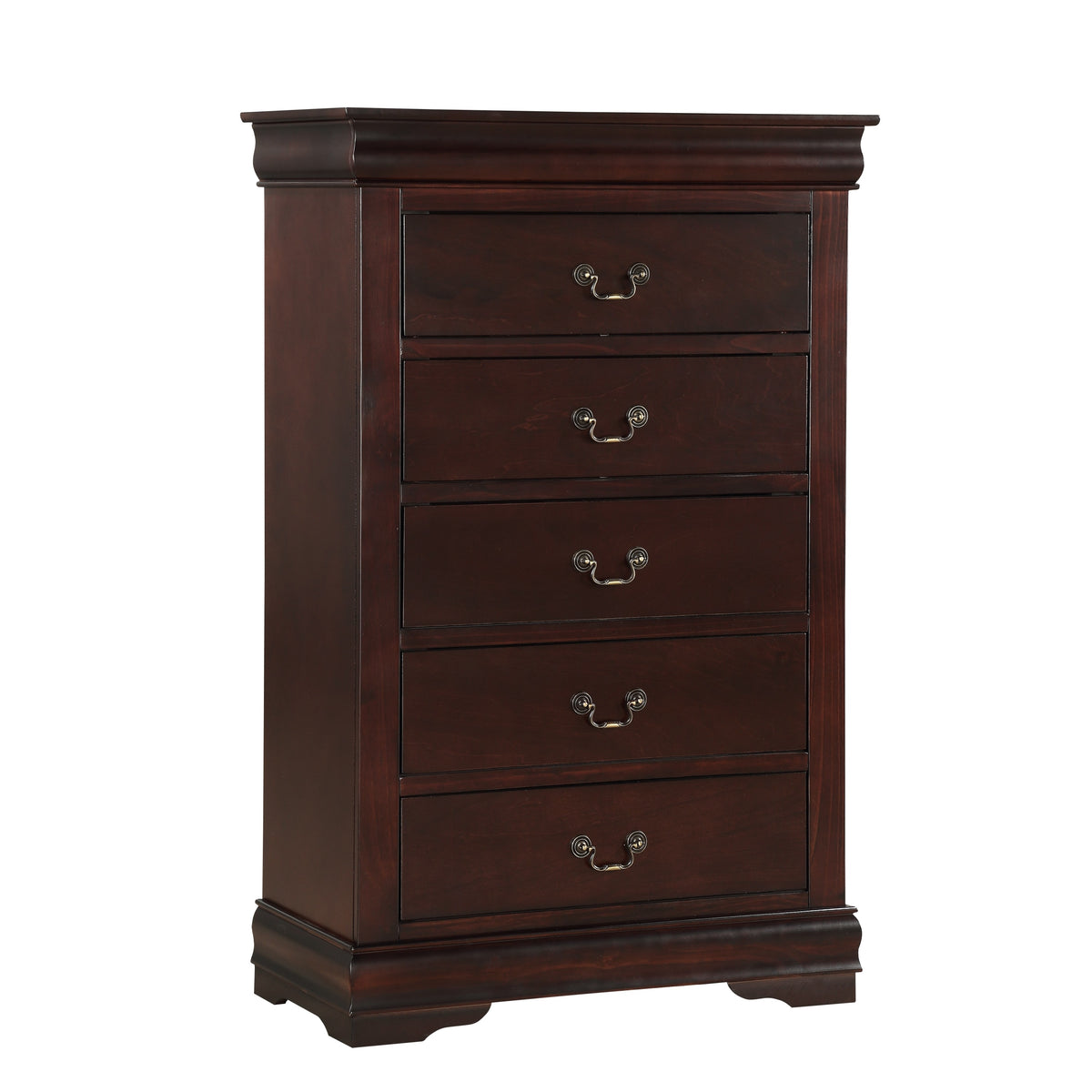 Contemporary Louis Philip Cherry Finish Chest with Five Drawers Solid Wood Ample Storage - Grand Goldman Shop