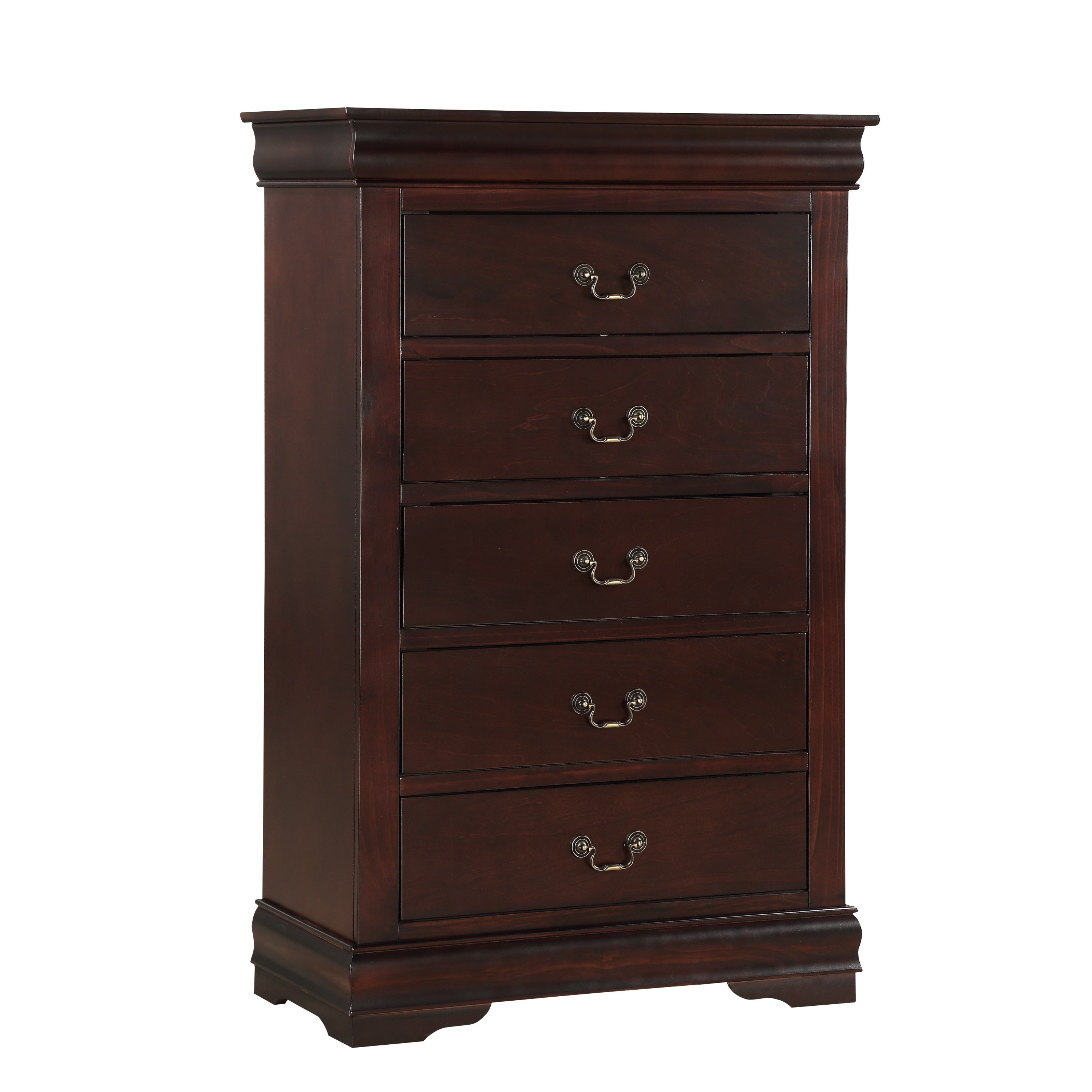 Contemporary Louis Philip Cherry Finish Chest with Five Drawers Solid Wood Ample Storage - Grand Goldman Shop