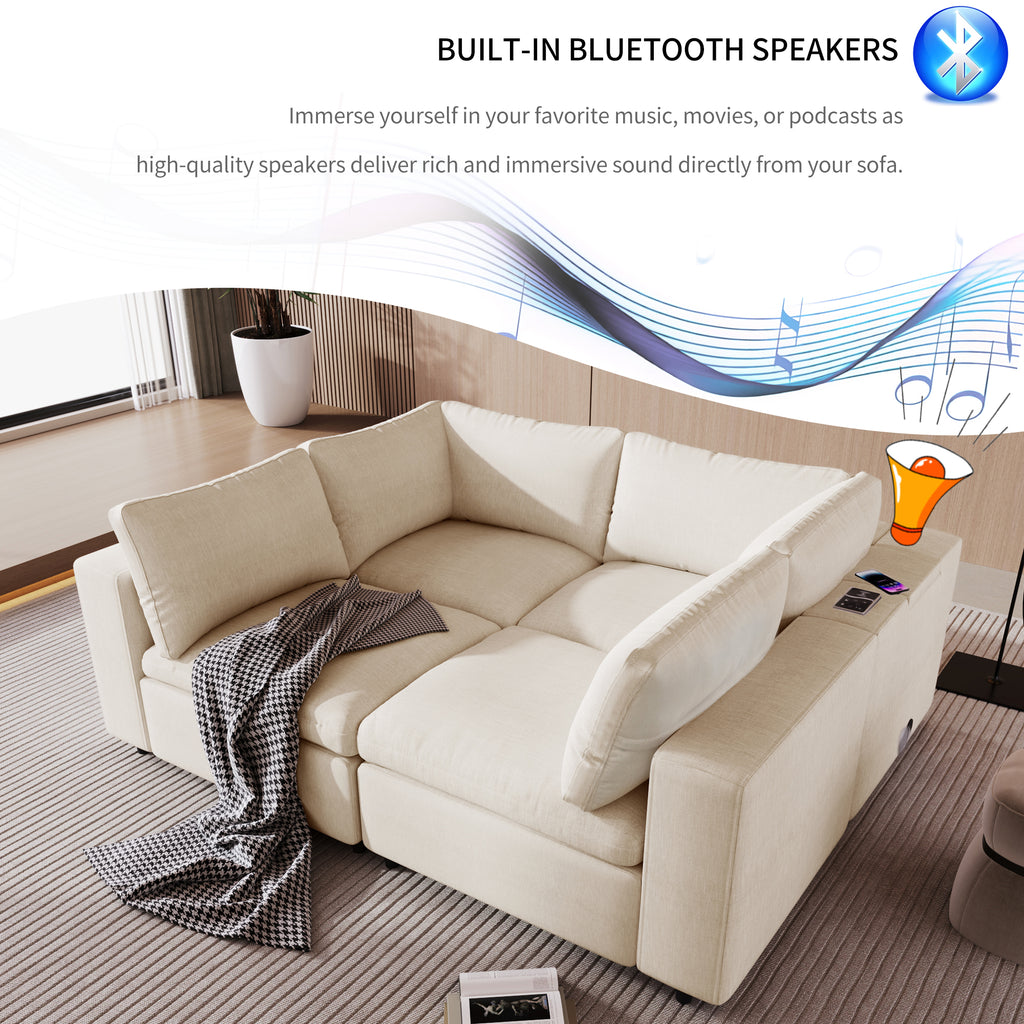 U-style Upholstered Modular Sofa with  with Storage Space, USB Charge Ports,Wireless Charging and Built-in Bluetooth Speaker in Arm,Sectional sofa for Living Room Apartment.[old sku:WY000317AAA] - Grand Goldman Shop