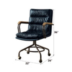 Harith II Vintage Blue Top Grain Leather Office Chair with Padded Back and Armrests and Swivel Seat | Premium Home Decor - Gr