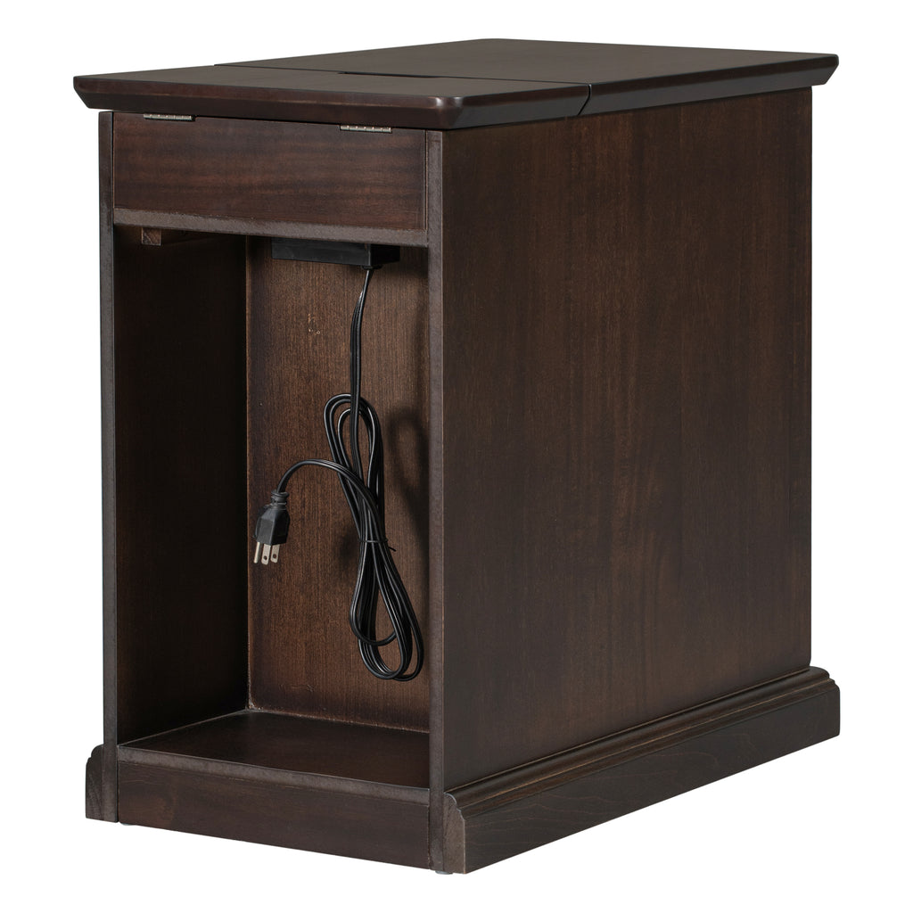 U-Can Classic Vintage Livingroom End Table Side Table with USB Ports and One Multifunctional Drawer with cup holders, Antique Espresso (Old SKU: WF296294AAP) - Grand Goldman Shop