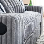 61.42Inch Square Arm Loveseat With Ottoman, 2PCS Back Cushions and 4PCS Toss Pillows, Cupholder,Bluetooth Speaker,Wireless Charger,USB Ports for Living Room and Bedroom,Light Grey - Grand Goldman Shop