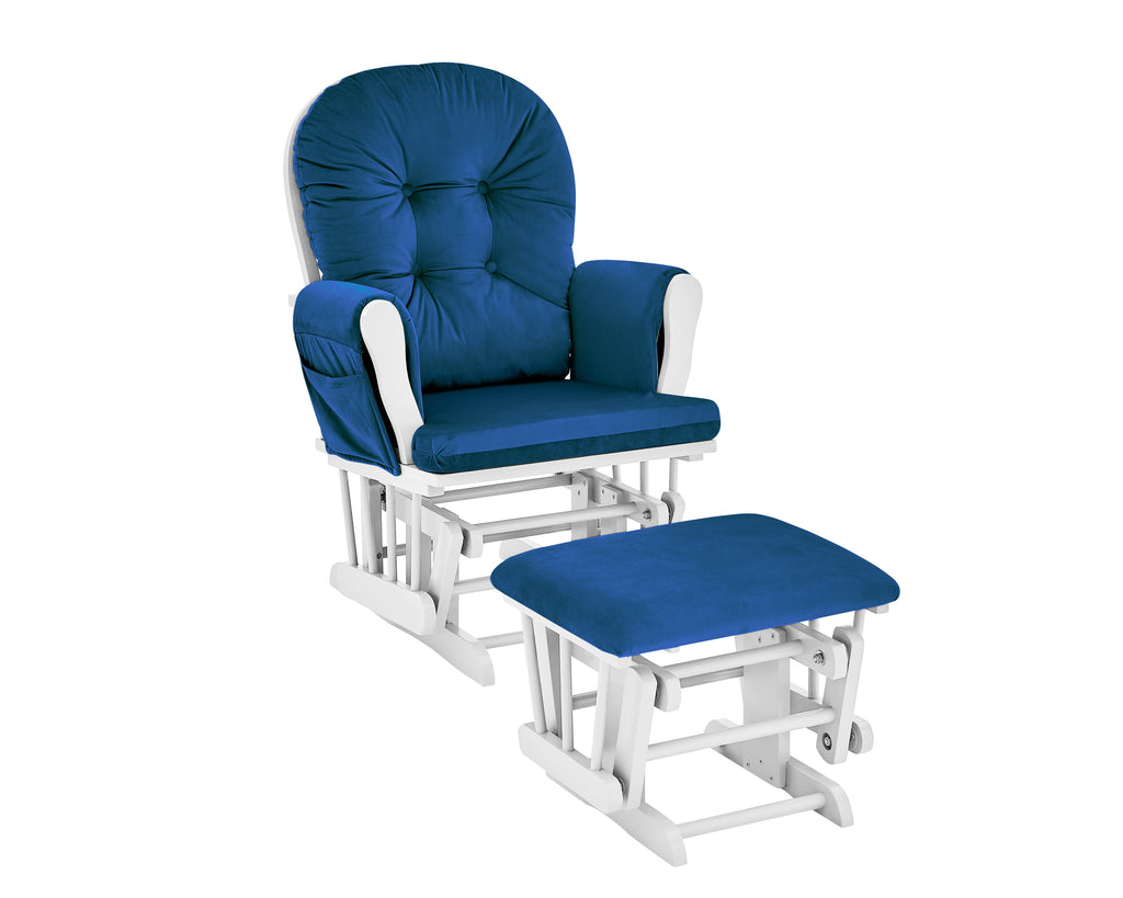 Mason Glider and Ottoman White Wood and Navy Fabric - Grand Goldman Shop