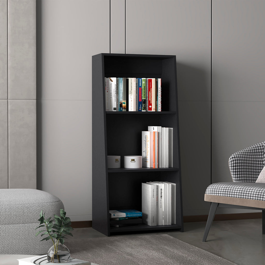 Note 47' Tall Three-Tier Ladder Bookcase Black - Grand Goldman