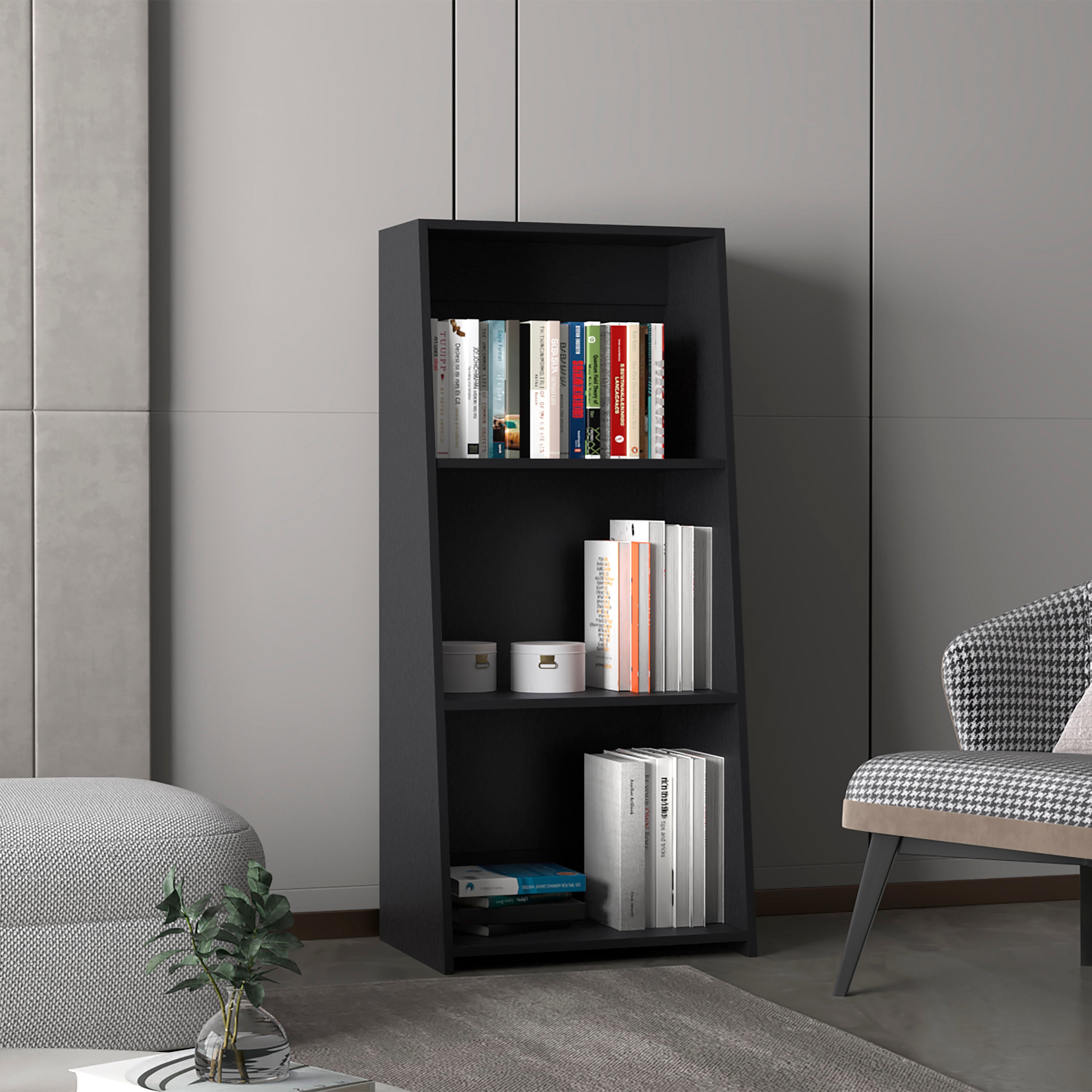 Note 47' Tall Three-Tier Ladder Bookcase Black - Grand Goldman