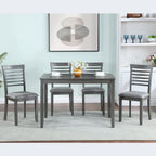 5PCs Modern Dining Set, Rectangular Wooden Dining Table with 4 Upholstered Chairs for Kitchen, Dining Room, Gray - Grand Goldman Shop
