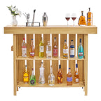 Home Bar Unit, Wine Bar Cabinet Table 3-Tier with Storage Shelves, Opener Storage Box & Adjustable Foot Pads, Black Footrest, Wood & Metal Liquor Cabinet for Home, Basement, Kitchen, Living Room - Grand Goldman Shop
