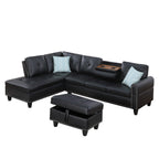 Irine Traditional Faux Leather Sectional Sofa with Ottoman and Storage in Black - Grand Goldman Shop