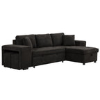 Modern L-Shape 3 Seat Reversible Sectional Couch with Pull Out Sleeper Sofa, Storage Chaise, 2 Stools, Charcoal Grey, Linen Chenille - Grand Goldman Shop