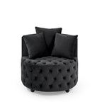 Modern Velvet Upholstered Swivel Chair with Button Tufted Design, Movable Wheels, 3 Pillows, Black - Grand Goldman Shop