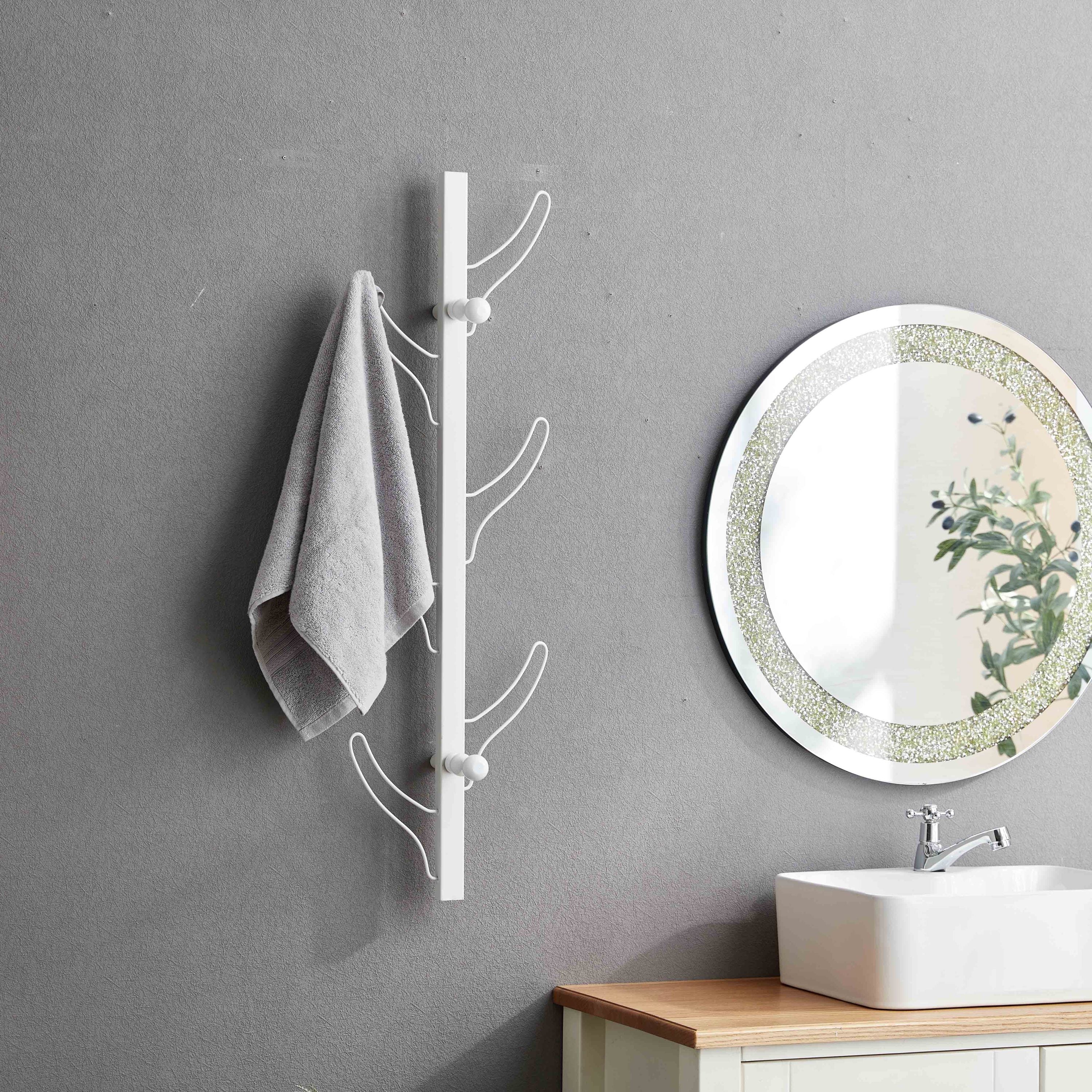 Vertical Eight Hook Coat Rack Wall Mount - White - Grand Goldman Shop