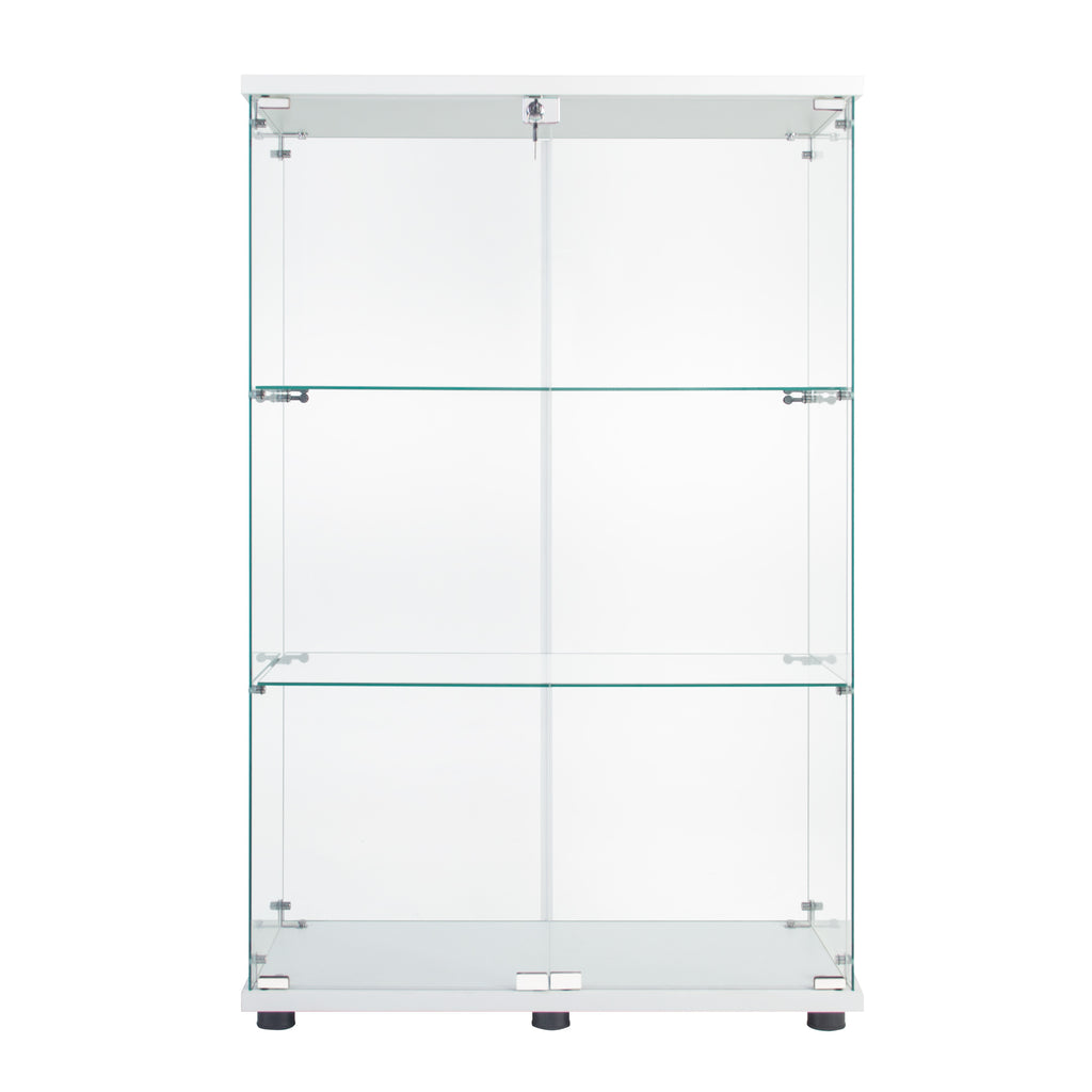 Two Door Glass Cabinet Glass Display Cabinet with 3 Shelves, White - Grand Goldman Shop