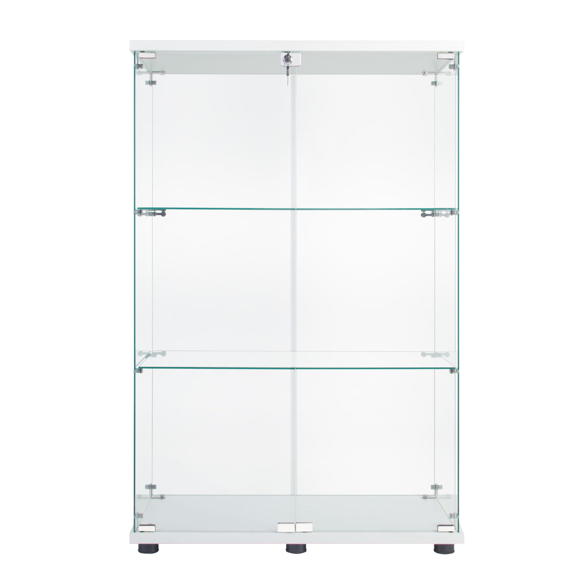 Two Door Glass Cabinet Glass Display Cabinet with 3 Shelves, White - Grand Goldman Shop