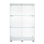 Two Door Glass Cabinet Glass Display Cabinet with 3 Shelves, White - Grand Goldman Shop