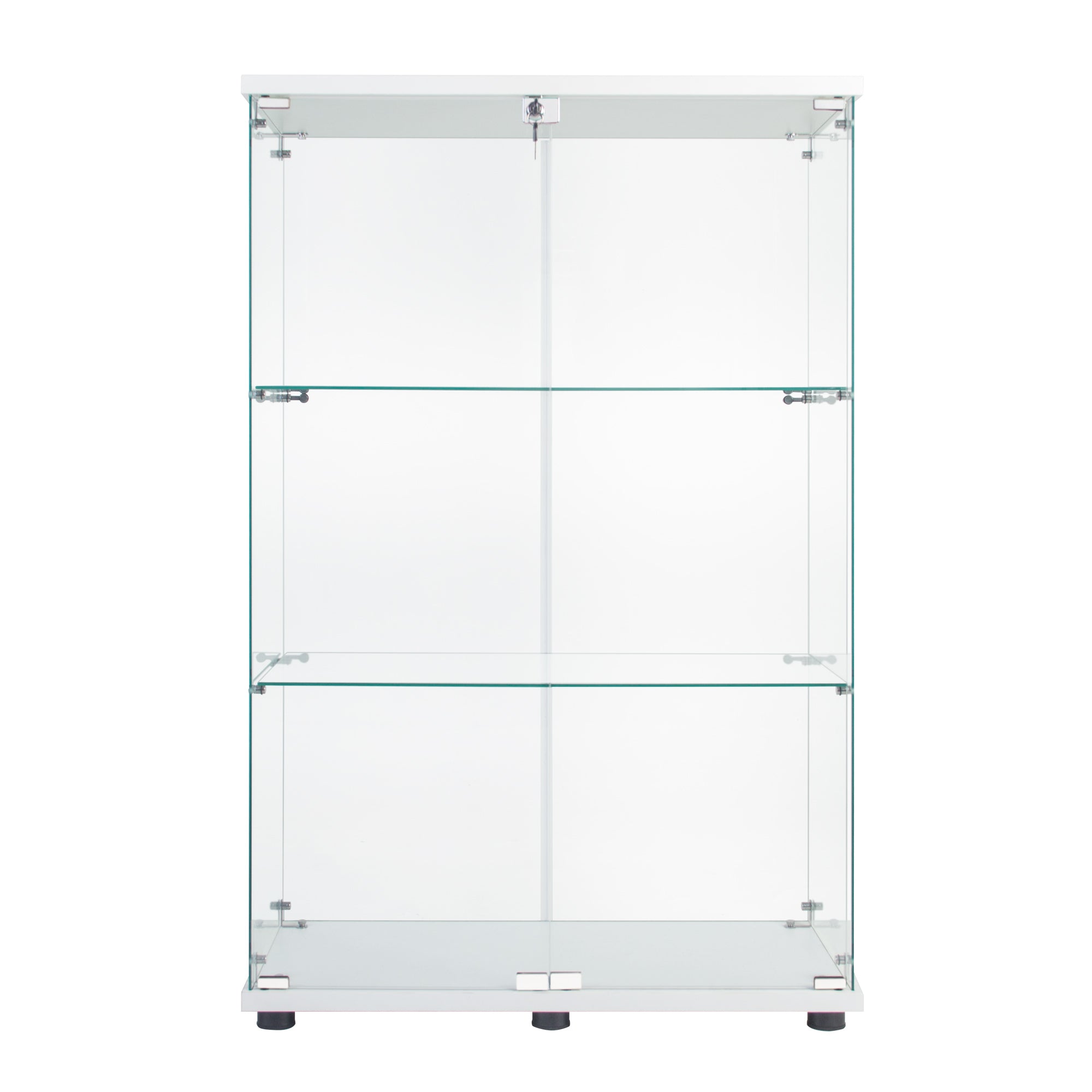 Two Door Glass Cabinet Glass Display Cabinet with 3 Shelves, White - Grand Goldman Shop