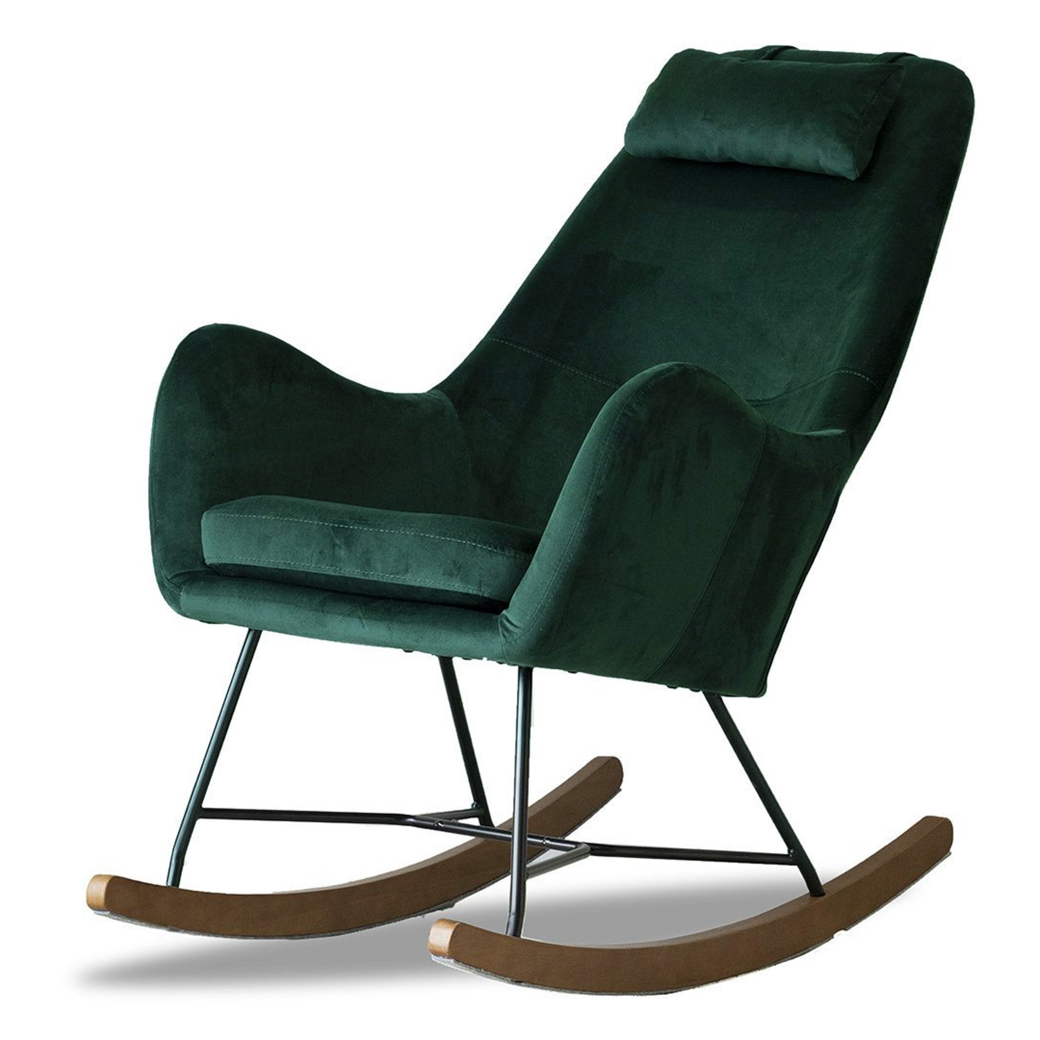 Chelsea Velvet Rocking Chair in Green with Comfortable Design for Home and Nursery for Living Room Bedroom Waiting Room 38.5'H x 27.5'W x 36'D - Grand Goldman Shop