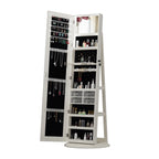 360°Swivel Jewelry Cabinet with Full Length Mirror, 360°Rotating Standing Jewelry Armoire Organizer, Lockable Storage Cabinet, Interior Lighted Mirror, White - Grand Goldman Shop