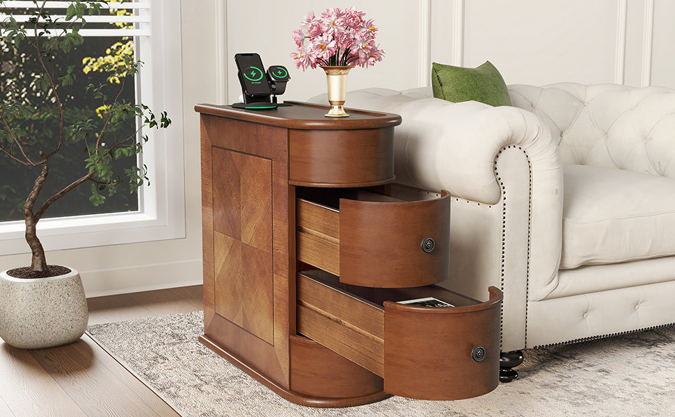 End Table with Charging Station,Sofa Side Table with Drawers, No Assembly Required(Expect Arrival Date 2025/4/16) - Grand Goldman Shop