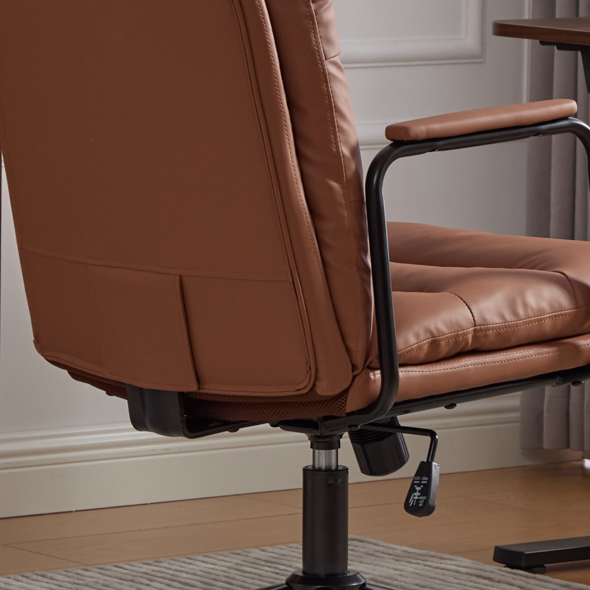 Office Chair,Mid Back Home Office Desk Task Chair with Wheels and Arms Ergonomic PU Leather Computer Rolling Swivel Chair wit