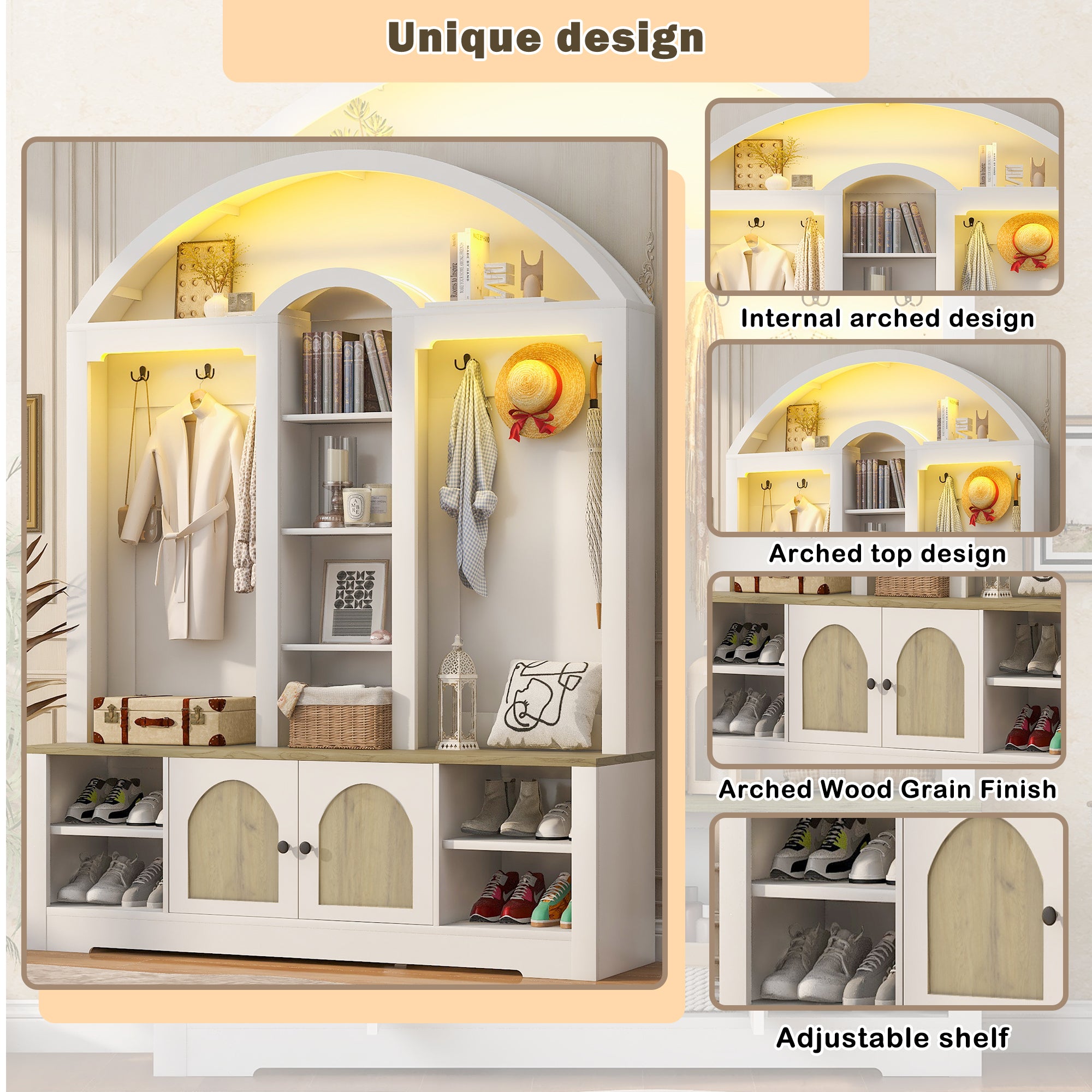 Multi-functional wardrobe/entrance wardrobe, equipped with shoe racks, clothes hangers and hooks. Wardrobe - A wardrobe is made of sturdy medium-density fiberboard with modern design and practical sto - Grand Goldman Shop